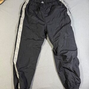 Shield‎ Nylon Track Pants Mens L Black Silver Side Stripe Elastic Waist Zip Hem